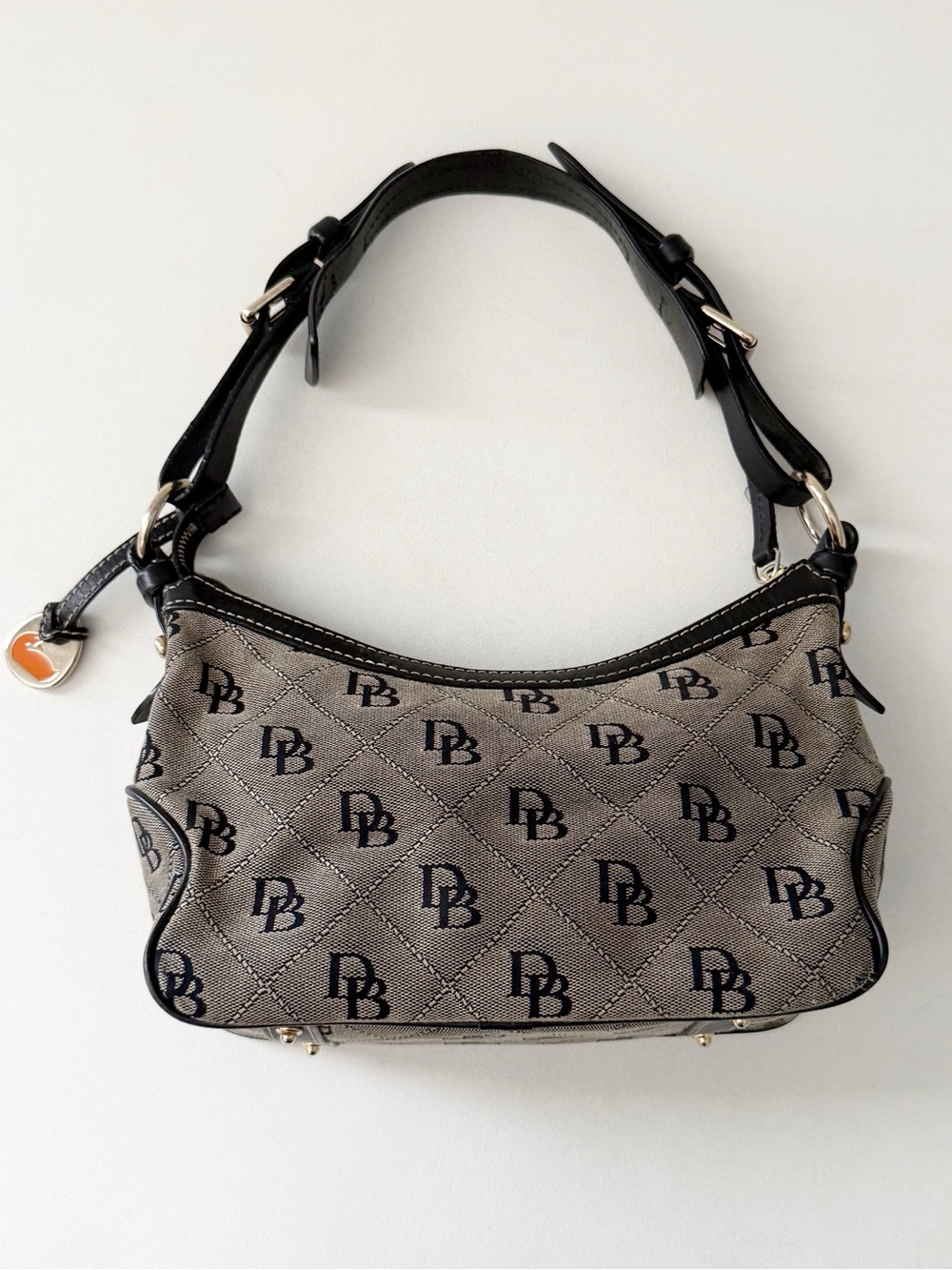 Vintage Dooney & Bourke DB Signature Canvas Shoulder Bag Baguette Small Leather